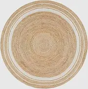 ARTS OF JAIPUR 3x3 Ft Jute Rug Round Natural Jute Rug White Border Rug Patio décor Rug Round Rug Table décor Dining Room Rug Living Room Rug Door mat