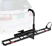 [SAN HIMA] 2 Arms Motorcycle Dirt Bike Carrier with Padded Arm Protection Front Wheel Chock Detachable Loading Ramp 227KG Load Capacity Fits 2” Square Hitch, Motorbike Rack for 4x4 SUV Truck