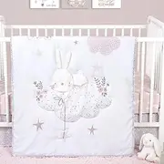 Sammy & Lou Cottontail Cloud 4-Piece Baby Nursery Crib Bedding Set for Girls, Includes Quilt, Fitted Crib Sheet, Crib Skirt, and Plush Toy