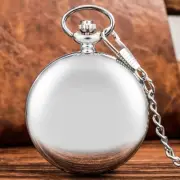 Antique Silver Smooth Quartz Pocket Watch Necklace Pendant Chain for Women Men