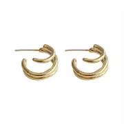 2PCS Copper Three-layer C-shaped Earrings Female Retro Unique Design Fashion Temperament Jewelry