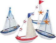 DOITOOL 4 Pcs Sailboat Decor Nautical Models for Home Display Handmade Ocean Themed Decorations for Tabletop Bathroom Shelf Unique Present Idea