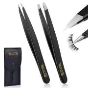 Slant and Point Tip Tweezers for Women and Men, 2-Pack Professional Stainless...