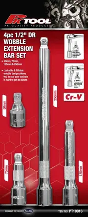 PKTool PT10816 - Wobble Extension Bar Set - 1/2" Drive - 4 Piece