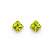 9ct Gold Peridot Cushion Cut Checkerboard Stud Earrings in Green