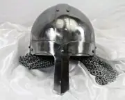 Medieval Steel Viking Nasal Helmet with Chainmail Hand-Forged Greek Helmet