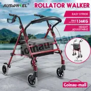 4 Wheel Rollator Walker for Seniors Walking Rolling with Seat Lightweight Red