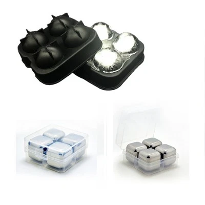 Deal 4 Stainless Steel Whiskey Whisky Stone Ice Cubes 4 Ball Silicone Mold Maker