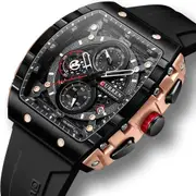 Sport Chronograph Quartz Silicone Bracelet Watches with Big Dial Luminous Hands Clock