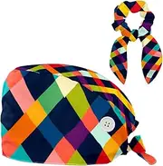 [YTYVAGT] Scrub Caps Women,Scrub Hats Suitable for Women,Colored Lines Lattice Pattern