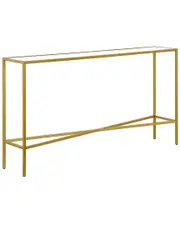 Abraham + Ivy Henley 55In Brass Finish Console Table With Glass Tabletop