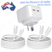 40W PD Fast Charger For iPhone 16 15 14 13 12 11 iPad Type C Adapter USB C Cable