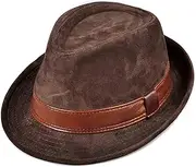 [CVMRBY] Winter Hats,Fedoras Trilby Hat Men Nubuck Leather Jazz Hat Cowhide Gentleman Hat Short Birm Autumn and Winter