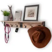 Wall-Mounted Coat Hook Rack with Shelf - Set of 2 - Rustic Wood Grey - Entryw...
