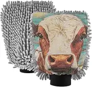 XYMZR Cow Board Rustic Retro Absorbent Microfiber Car Wash Mitt, Funny Cute Anime Scratch Free for Cars Cleaning, Home Cleaning Mitts, 2 Pack, 10.24” L x 7.09” W