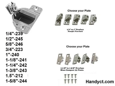 1/2" Ovelay#245 Blum Compact 33 Hinge for Face Frame Cabinets With Plate