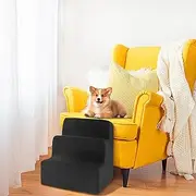 3 Step Puppy Stairs, Dog Stairs Step, Washable Pet Stairs with Removable Cover, Stable Dog Ladder, Cat Doggy Steps Ramps for Sofa Low Bed Couch,34x40x30cm,Dark Gray
