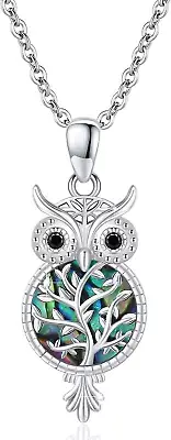Owl Tree of Life Necklace 925 Sterling Silver with Abalone Shell Family Tree of