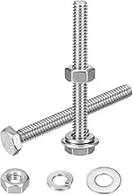 uxcell 20 Set Hex Head Nuts and Bolts Assortment Kit, 304 Stainless Steel 1/4-20 x 2-3/8" Hex Head Bolts with 1/4" Nuts and Washers for Construction, Machinery Manufacturing