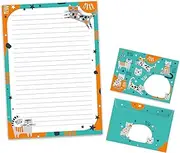 Writing Paper Set Letter Pad with Envelope for Boys Girls Children Cats Grey Colourful (A4 Pad with 25 Sheets + 15 Envelopes)