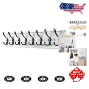 Sturdy 8-Hook Coat Rack Wall Mount in Grey White - Rustic Design, Easy Install