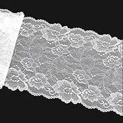 9.14M 8 5/8 Inch Floral Lace Edge Fabric Roll Stretch Lace Ribbon Elastic Wide White Polyester Flower Appliques Trimming Bulk for Sewing Making Crafts Clothes Dresses Costume Diy Supply