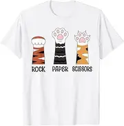[X.Style] Funny Cat Paws Rock Paper Scissors Loves Playing Boys Kids ds427 T-Shirt (L) White