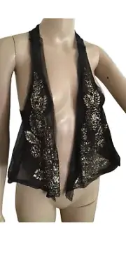 PATRIZIA PEPE Women's Black Gold Sequinned Gilet Vest ONE SIZE NEW With Tags