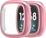 Compatible with Fitbit Sense 4/Versa 2 Screen Protector Case Soft Plated TPU All Around Scratch-Proof Screen Protector Cover Shockproof case for Fitbit Sense 2/Versa 4 (Pink)