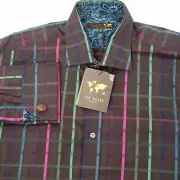 NWT Ted Baker London Shirt Men’s 16.5 Cotton french cuff links Plaid Button Up