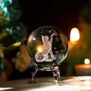 Lertenys 3D Crystal Ball Laser Cat Figurine Glass Paperweights Ball with Stand Cat Gifts for Cat Lovers Women Cat Ornaments for Cat Lovers