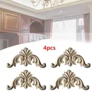 4Pcs Wood Carved Applique Unpainted Decal Corner Onlay Frame Furniture Decors