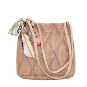 Vintage Handmade Straw Woven Bag Rattan Retro Straw Rope Knitted Women Crossbody Handbag With Ring Fresh Summer Beach Bag