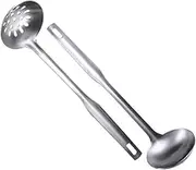 GRIRIW 2pcs 304 Stainless Steel Soup Ladle Colander Food Serving Spoon for Home Restaurant Cooking Long Handle Design for Safe Serving Cookware Tool Silver