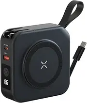 Travel Charger, Powerbank with Wireless Charger, 3 Adaptors, Phone Holder, Multifunctional with Wireless Charger, Travel Charger with Built-in Charger Cables (Black)
