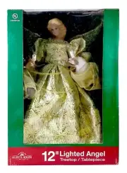 Kurt S Adler 12" Lighted Treetop / Table Golden Christmas Angel With Fur Gold