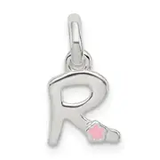 Sterling Silver Letter R With Enamel Pendant