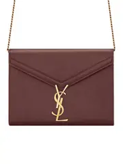Saint Laurent Cassandra Chain Wallet in Red Legion Grain de Poudre Leather