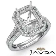 2 Row Halo Diamond Engagement Emerald Cut 1.6Ct Semi Mount Ring 18k White Gold