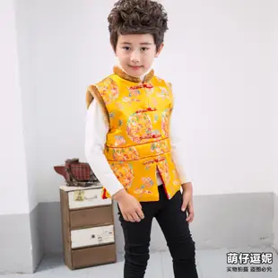 2018中國風男童秋冬款棉馬甲 中兒童過年唐裝表演服裝背心