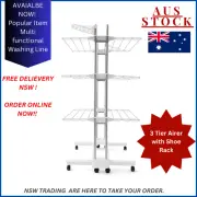 3 Tier Airer with Shoe Rack Garment Rack Adjustable Drying Racks -AU STOCK!
