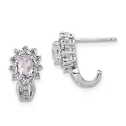 Sterling Silver Diamond u0026 Oval Pink Quartz Earrings