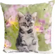Alottagifts Kittens Cat Grey Purple Flowers Lights Up Throw Pillow Cover 18x18