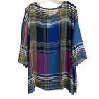 Avenue Women Blouse Plaid Boho Rounded Neckline 2 Layers 3/4in Sleeve 14/16 NWT