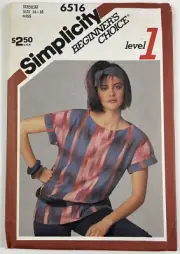 Simplicity 6516 80s Pullover Bateau Neck Top 14-16 Sewing Pattern UC FF VTG OOP