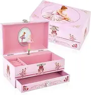 TAOPU Sweet Musical Jewelry Box with Pullout Drawer and dancing Ballerina Girl Figurines Music Box Jewel Storage Case for girls