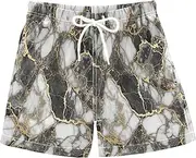[RPLIFE] Boy Swim Shorts, Anti Chafe Swim Trunks for Boys 2 T, Black White Marble