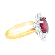 9ct Yellow Gold Luminesce Lab Grown 1 Carat Diamond and 4ct Natural Enhanced Ruby Cocktail Ring, L