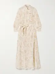 [Loro Piana] Loro Piana - Belted Floral-print Linen And Cotton-blend Midi Dress - Cream - x small x small Cream