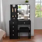 Makeup Vanity Dressing Table Desk Set LED Light Mirror with 6 Drawers & Stool